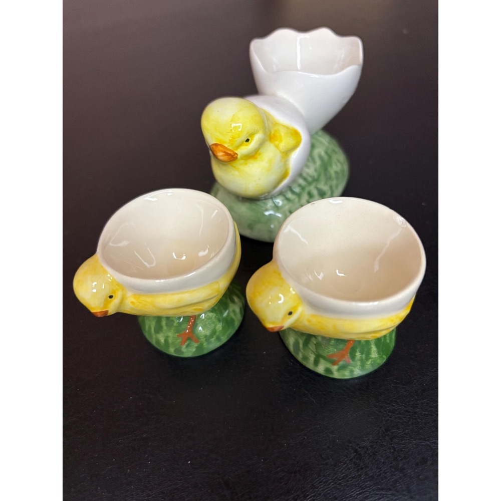 Set of 3 Vintage Bordallo Pinheiro Ceramic Egg Cups, Made in Portugal